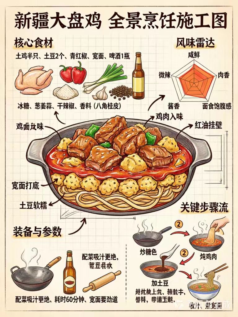 新疆大盘鸡 全景烹饪施工图