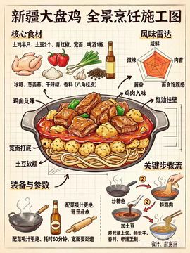 新疆大盘鸡 全景烹饪施工图